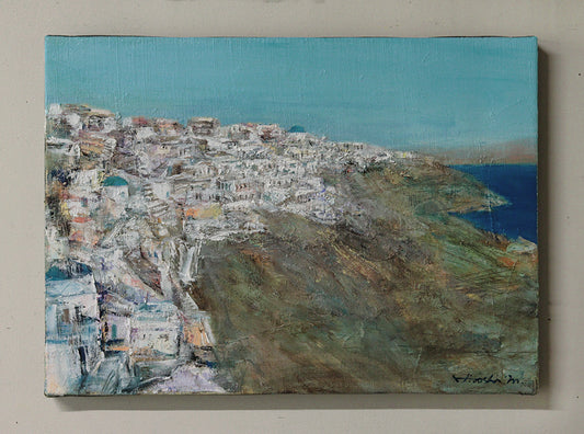 油彩画 -サントリーニ フィラ / Fira Santorini - 33.3 cm x 24.2 cm