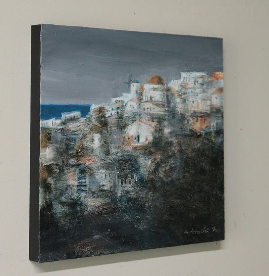 油彩画 - サントリーニ イア / Oia Santorini - 22.7 cm x 22.7 cm