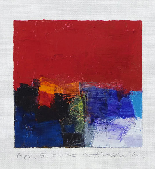 Apr. 5, 2020 - Original Abstract Oil Painting - 9x9 painting (9 cm x 9 cm/4” x 4”) with mat 8”x10” or with original white frame 8.9”x8.9”