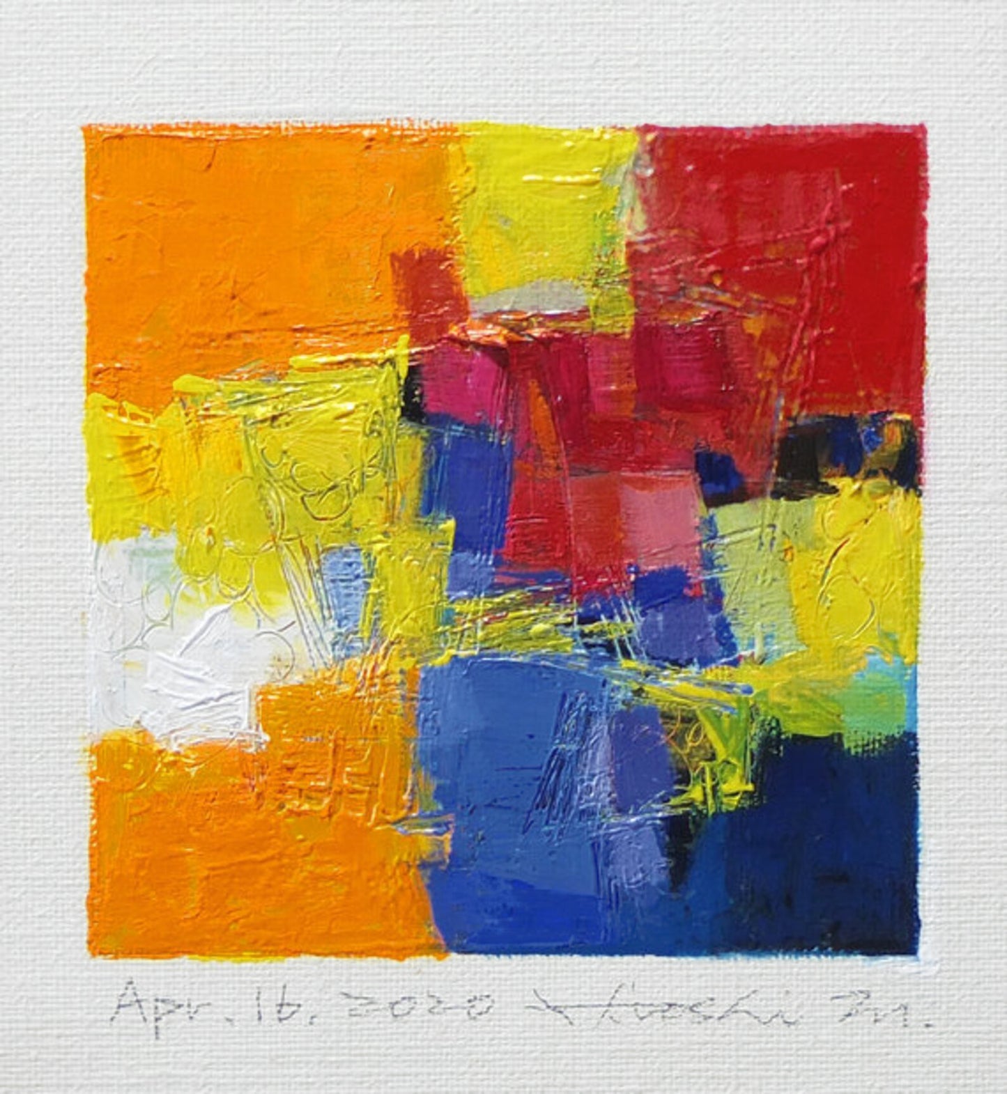 Apr. 16, 2020 - Original Abstract Oil Painting - 9x9 painting (9 cm x 9 cm/4” x 4”) with mat 8”x10” or with original white frame 8.9”x8.9”