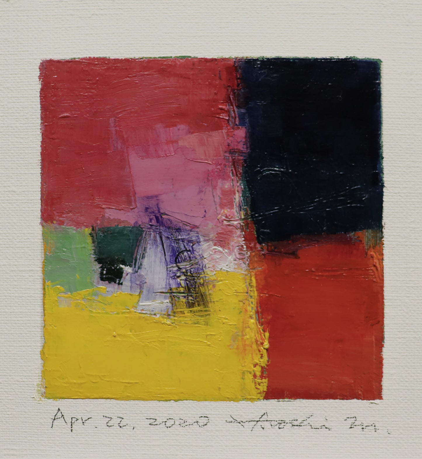 Apr. 22, 2020 - Original Abstract Oil Painting - 9x9 painting (9 cm x 9 cm/4” x 4”) with mat 8”x10” or with original white frame 8.9”x8.9”