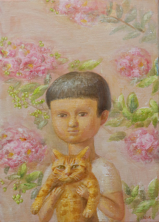 油彩画　百日紅