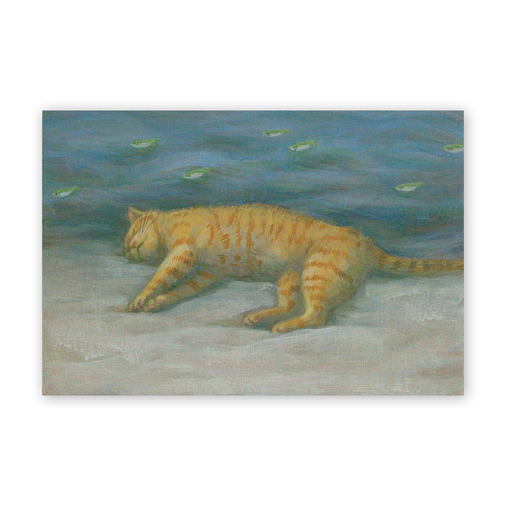 猫ポストカード - 魚が泳いでる