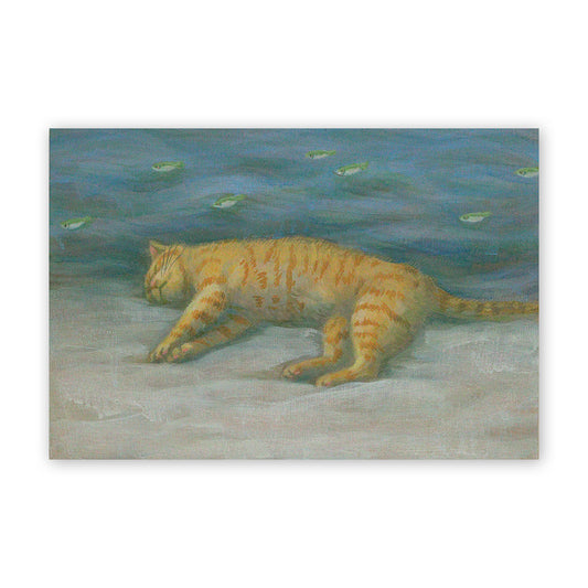 猫ポストカード - 魚が泳いでる