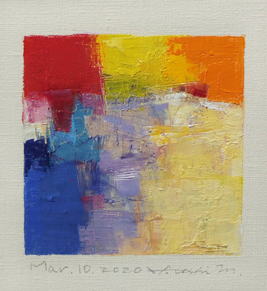 Mar. 10, 2020 - Original Abstract Oil Painting - 9x9 painting (9 cm x 9 cm/4” x 4”) with mat 8”x10” or with original white frame 8.9”x8.9”