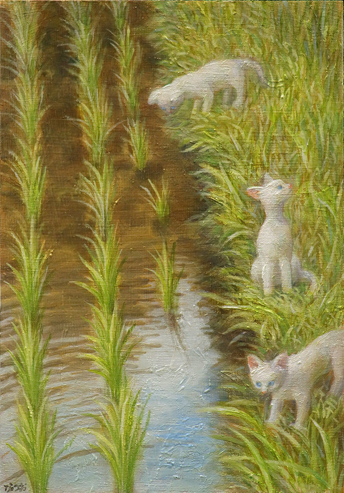 油彩画　畦道で