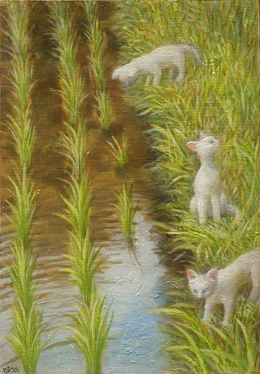 油彩画　畦道で